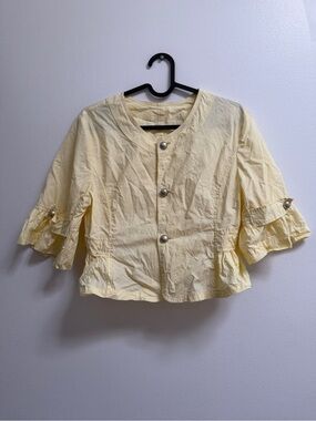 Vintage Light Yellow Ruffle Sleeve Crop Shirt/Jacket